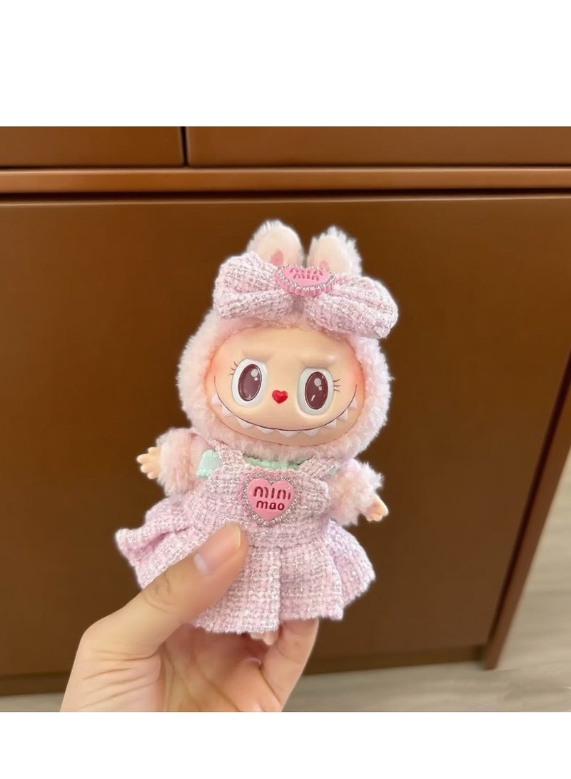 CUNUUDOOL Doll Clothes Set & Outfit Set For 17cm Dolls,Labubu Clothes Pink Dress And Pink Bow Headdress Suitable For Hanging Plush Dolls Up To 17cm, Interchangeable Clothing For 1,2,3，Generation - Image 5