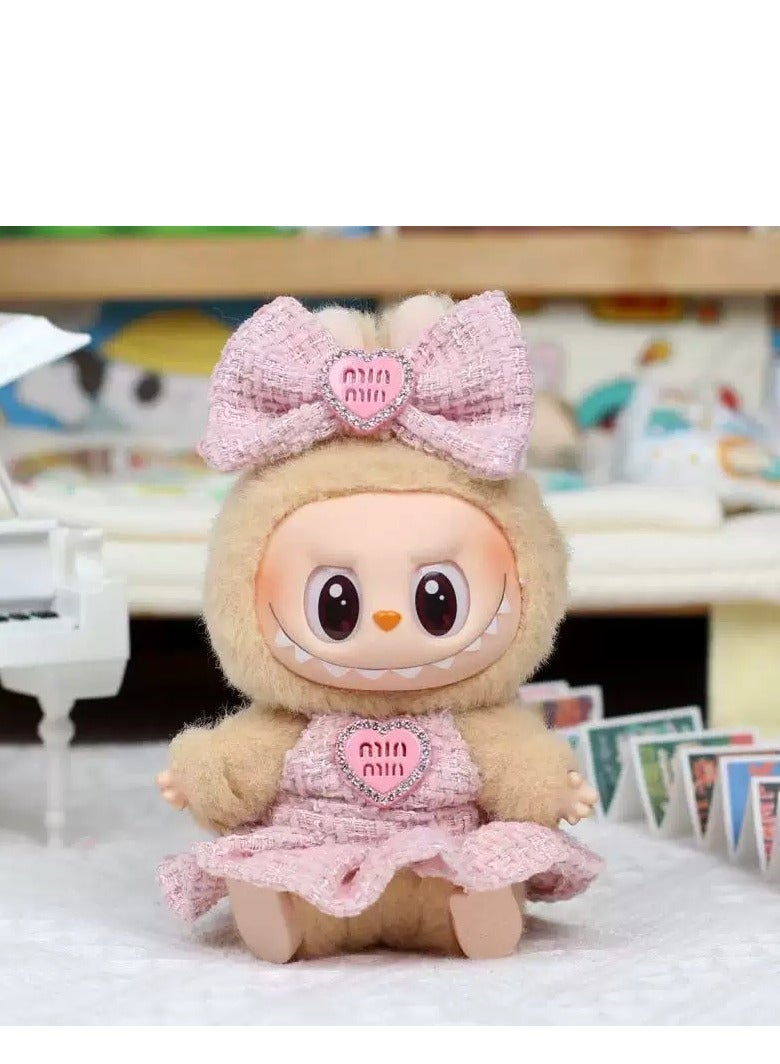 CUNUUDOOL Doll Clothes Set & Outfit Set For 17cm Dolls,Labubu Clothes Pink Dress And Pink Bow Headdress Suitable For Hanging Plush Dolls Up To 17cm, Interchangeable Clothing For 1,2,3，Generation - Image 2