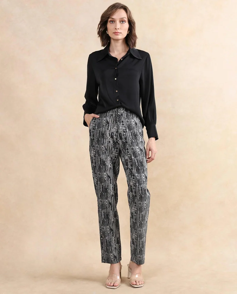 Rareism Women's Jacquard Straight Fit Pants