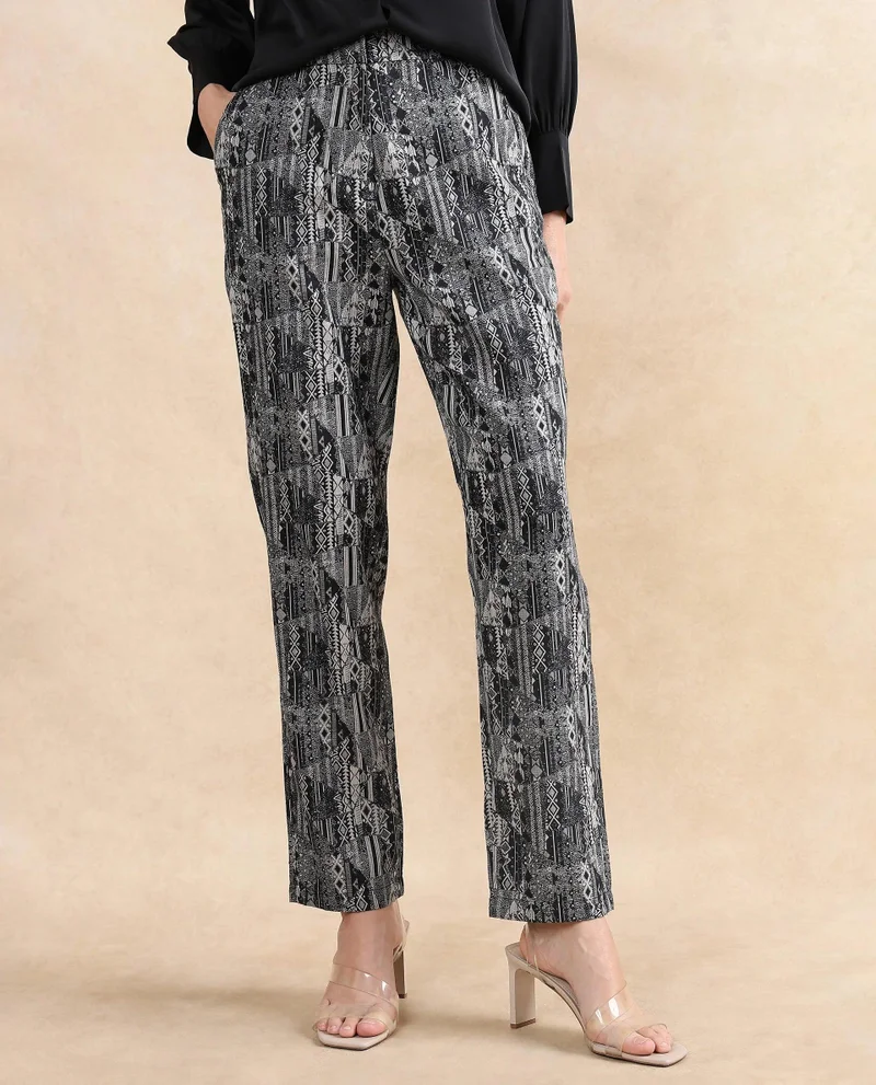 Rareism Women's Jacquard Straight Fit Pants