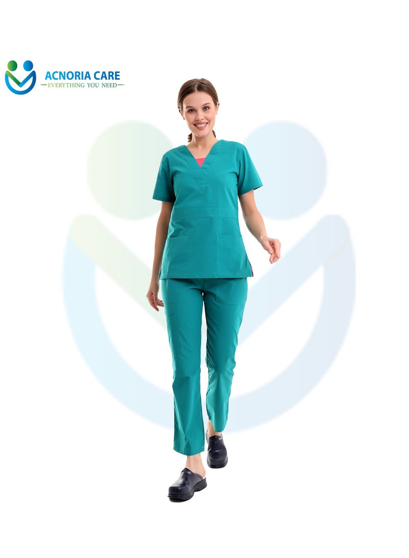 اكنوريا كير سكراب طبي نسائي مكون من قطعتين بلوزة وسروال 35% قطن و65% بوليستر لون تركواز- مقاس XXL- من اكنوريا كير - Image 5