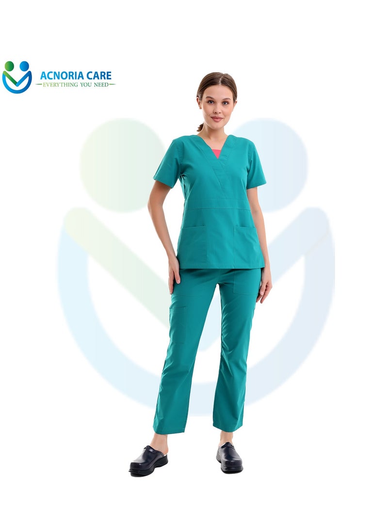 اكنوريا كير سكراب طبي نسائي مكون من قطعتين بلوزة وسروال 35% قطن و65% بوليستر لون تركواز- مقاس XXL- من اكنوريا كير - Image 1