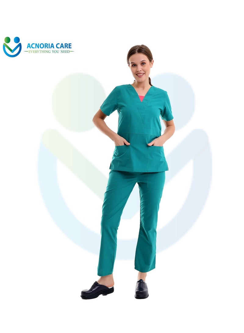 اكنوريا كير سكراب طبي نسائي مكون من قطعتين بلوزة وسروال 35% قطن و65% بوليستر لون تركواز- مقاس XXL- من اكنوريا كير - Image 4