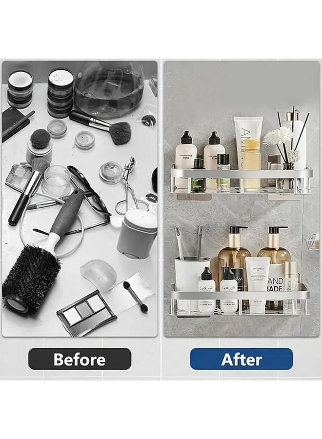 Silvery Aluminum Corner Shower Storage Rack Easy Install No Drill Large Capacity Bathroom Organizer - Image 5