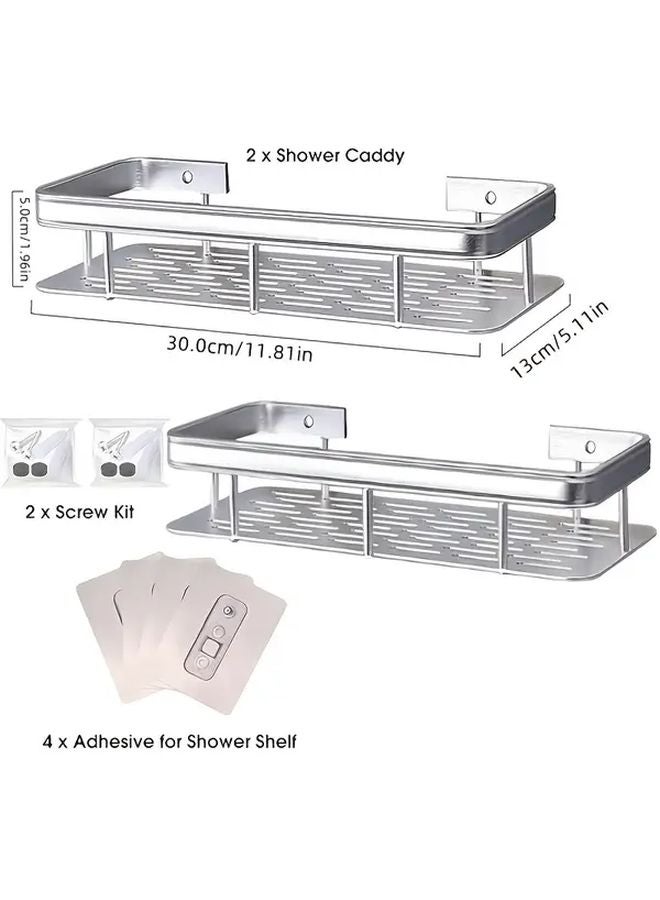 Silvery Aluminum Corner Shower Storage Rack Easy Install No Drill Large Capacity Bathroom Organizer - Image 4
