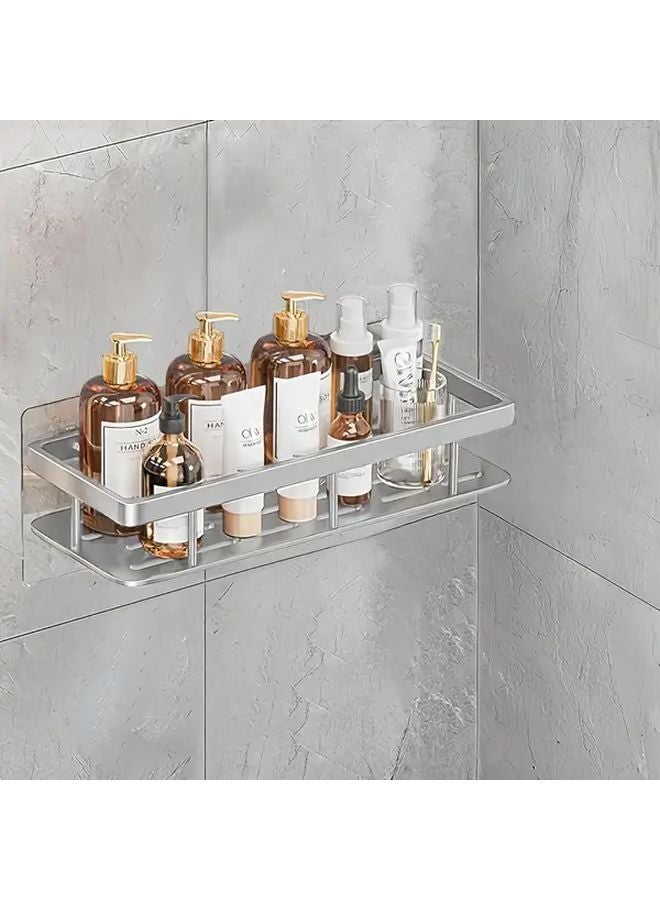 Silvery Aluminum Corner Shower Storage Rack Easy Install No Drill Large Capacity Bathroom Organizer - Image 1