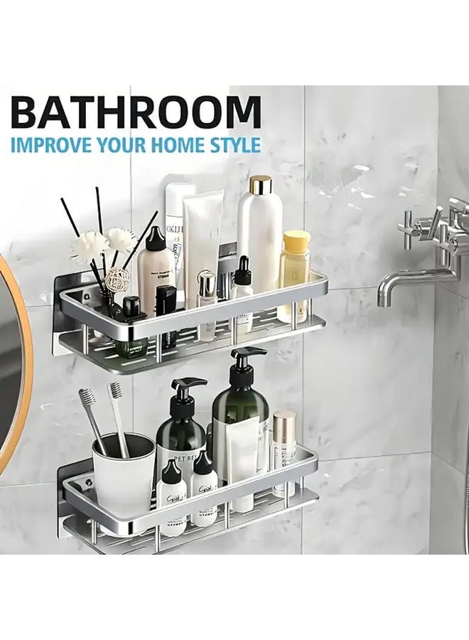 Silvery Aluminum Corner Shower Storage Rack Easy Install No Drill Large Capacity Bathroom Organizer - Image 2