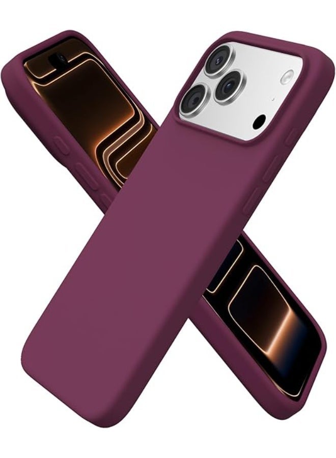 جراب متوافق مع iPhone 17 Pro Max مقاس 6.9 بوصة، غطاء واقٍ رفيع من السيليكون السائل بثلاث طبقات من المطاط الهلامي الناعم المقاوم للصدمات مع بطانة من الألياف الدقيقة المضادة للخدش (أحمر نبيذي) - Image 1