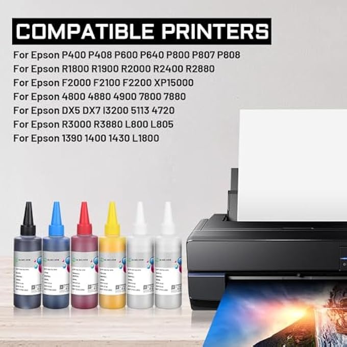 600ML DTF INK FOR L1800, ET-8550, ET-2850, R1390, I3200, XP600, XP-15000, DX5 DX7, TX800, L800, 1430, P400, 6X100ML 20.29OZ HEAT TRANSFER INK CONVERSION KIT REFILL FOR ALL DTF PRINTERS PET FILM - Image 2