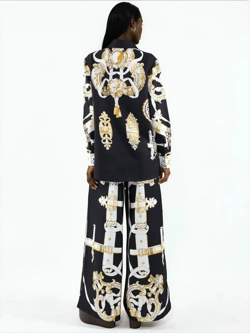 Jennyfer Printed Shirt And Wide-Leg Trouser Set