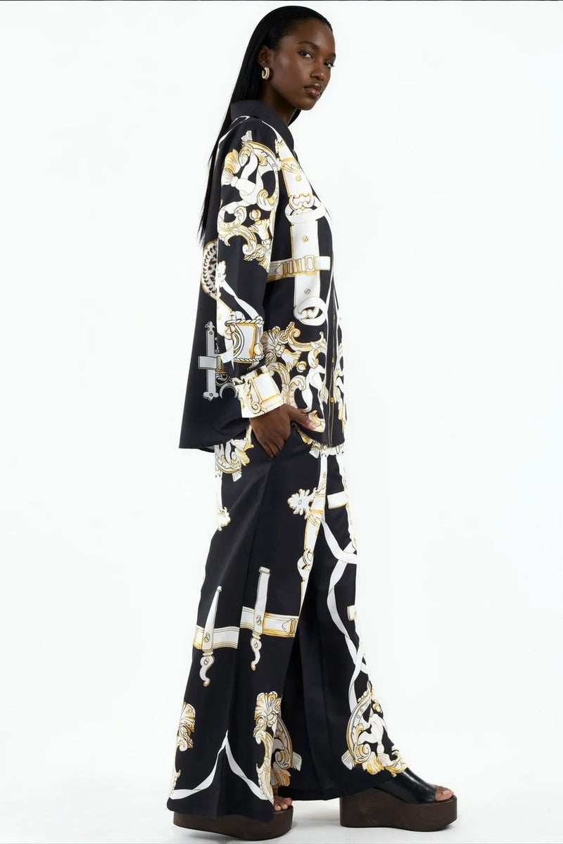 Jennyfer Printed Shirt And Wide-Leg Trouser Set - Image 3