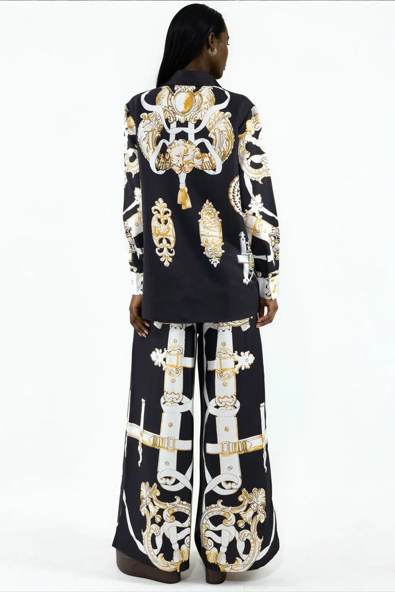 Jennyfer Printed Shirt And Wide-Leg Trouser Set - Image 2