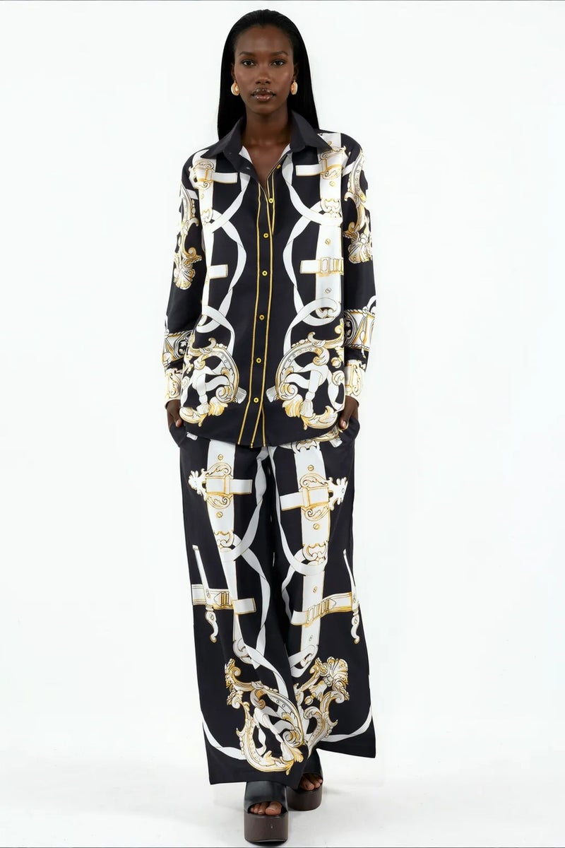Jennyfer Printed Shirt And Wide-Leg Trouser Set - Image 1