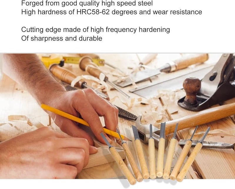 8 قطع من مجموعة إزميل الخراطة الفولاذية عالية الكربون للنحت والقطع والتجليخ - Image 4