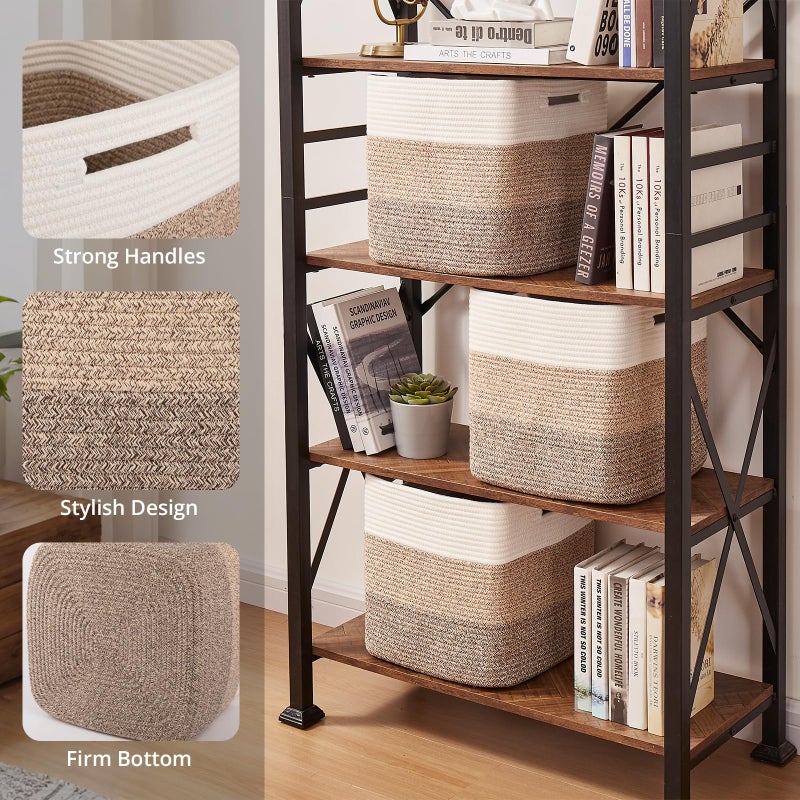 OIAHOMY 13 Kallax Inch Cube Storage Bins, 3-Pack Cotton Rope Woven Baskets for Organizing, Kallax Insert Storage Baskets for Shelves, Baby Nursery, Closet Organizer, 13*13*12.6IN, Gradient Brown - Image 3