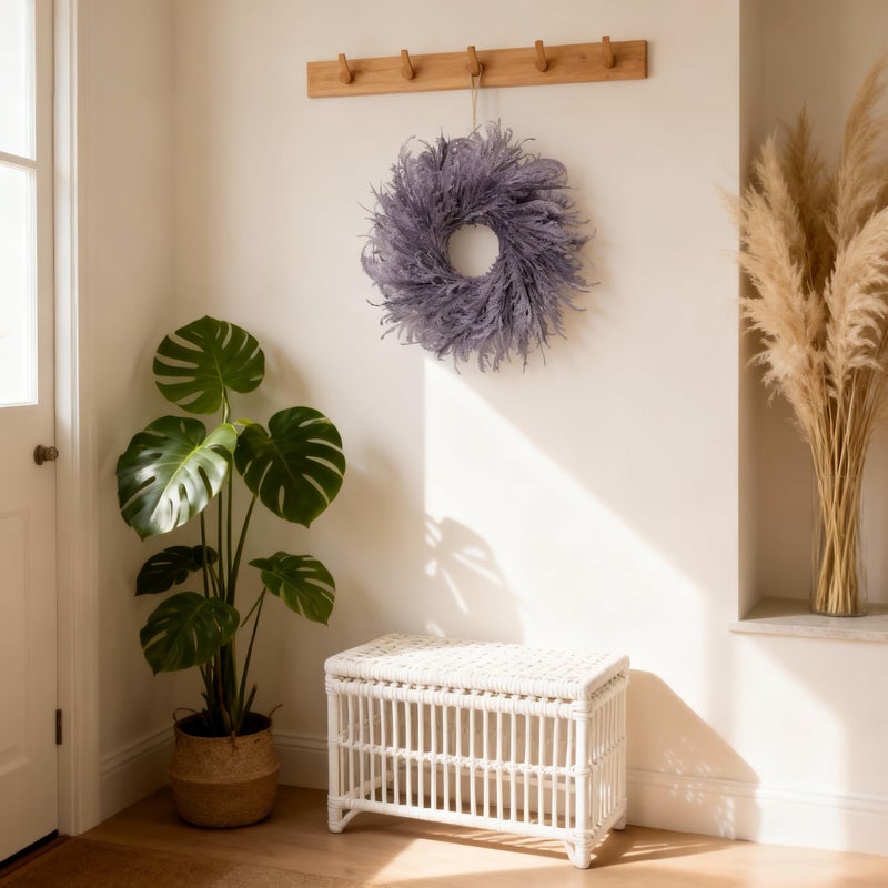 HipTree 28 Inch Farmhouse Lavender Purple Flocked Cypress Wreath Outdoor- Handmade Faux Lavender Pampas Grass Wreath for Front Door, Spring/Summer/Easter/Wedding All-Season Home DÃ©cor - Image 4