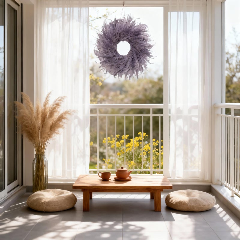 HipTree 28 Inch Farmhouse Lavender Purple Flocked Cypress Wreath Outdoor- Handmade Faux Lavender Pampas Grass Wreath for Front Door, Spring/Summer/Easter/Wedding All-Season Home DÃ©cor - Image 5