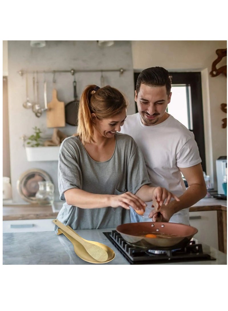 كاست ويف مسند ملعقة ذهبية لعداد المطبخ ، حامل ملعقة من الفولاذ المقاوم للصدأ لسطح الموقد ، حامل أواني ملعقة مغرفة ، اكسسوارات مطبخ ذهبية - Image 4