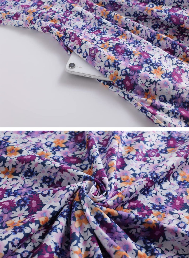HELYO Women's Elegant Vintage 50s Office Casual Floral Print Work Party A-Line Swing Dress with Pockets 162 (S, Purple Floral) - Image 5