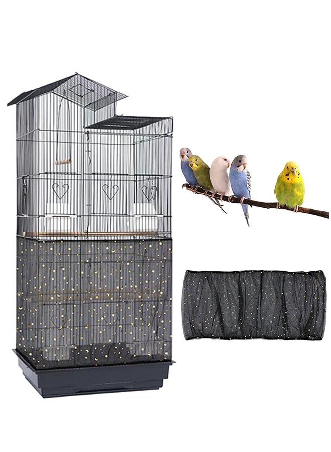 Generic Bird Cage Net Cover, Bird Cage Seed Catcher, Universal Adjustable Bird Cage Skirt Cover Birdcage Nylon Seed Mesh Net Cover, Prevent Scatter and Mess, Black, Star Shape  - Image 1