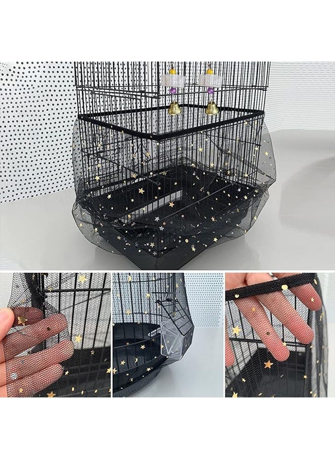 Generic Bird Cage Net Cover, Bird Cage Seed Catcher, Universal Adjustable Bird Cage Skirt Cover Birdcage Nylon Seed Mesh Net Cover, Prevent Scatter and Mess, Black, Star Shape  - Image 3
