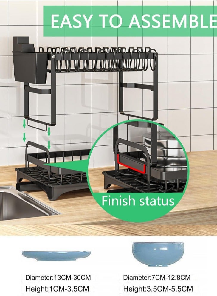 MissTiara 2 Tier Foldable Dish Drying Rack with Utensil Holder & Cutting Board Holder & Drainboard Tray, Rotatable Drainage System Scratch Resistant Frosted Baking Process Coatings, Large Black  - Image 3