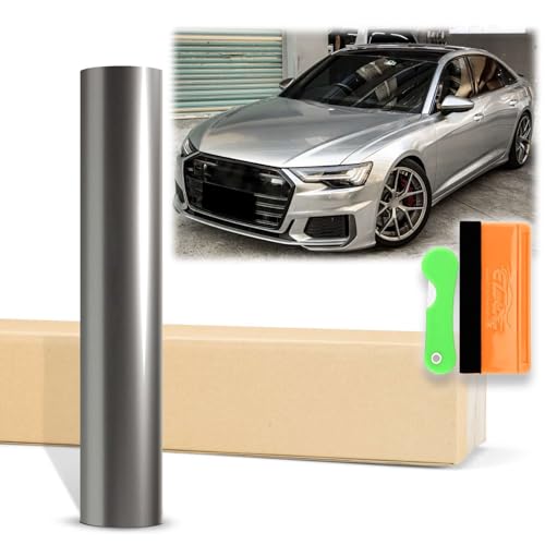 EZAUTO WRAP 12"x60" (1FTx5FT) Chrome Silver Liquid Metallic Gloss Vinyl Wrap Auto Car Sticker Decal Film Sheet Bubble Free Air Release Technology with Tool Kit - Image 1