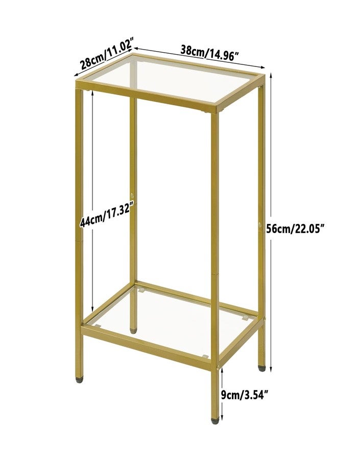 YMYNY Tempered Glass Side Table, 2 Tier End Table with Storage Shelves, Narrow Bedside Table, for Small Space in Living Room, Bedroom,Gold, UHGD002G - Image 5