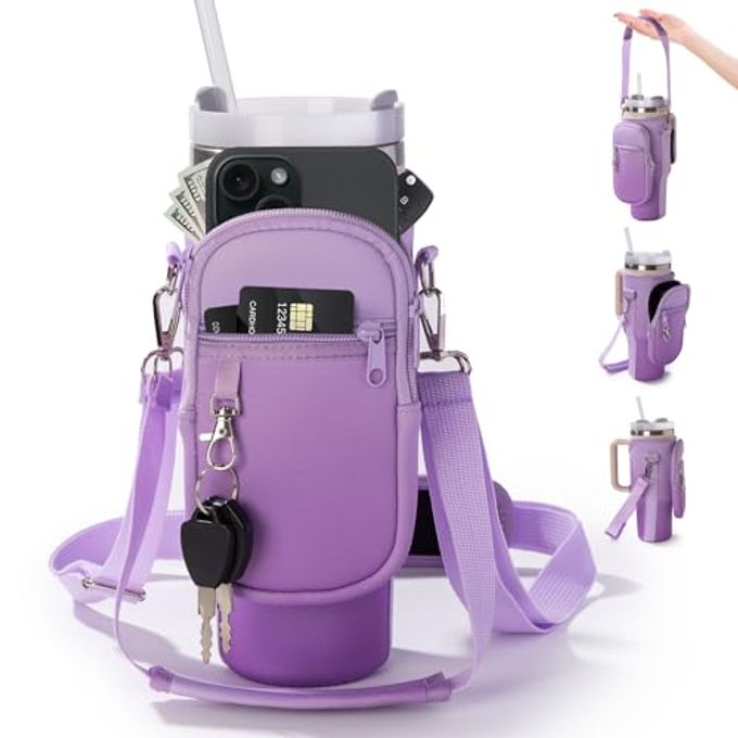 linmaya Water Bottle Carrier Bag for Stanley Cup 40/30oz with Phone Holder Pockets,Neoprene Water Bottle Cross-body Bag with Adjustable Shoulder & Hand Strap Stanley Cup Accessories - Image 1