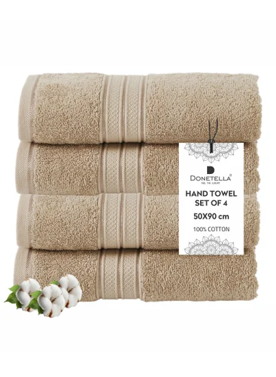 Donetella Premium 100 % Combed Cotton 4-Pcs Hand Towel Set (50 X 90 CM) 600 GSM Super Soft Hand Towel, Highly Absorbent, Quick Dry,Best Towel for Bathroom, Spa And Hotel.