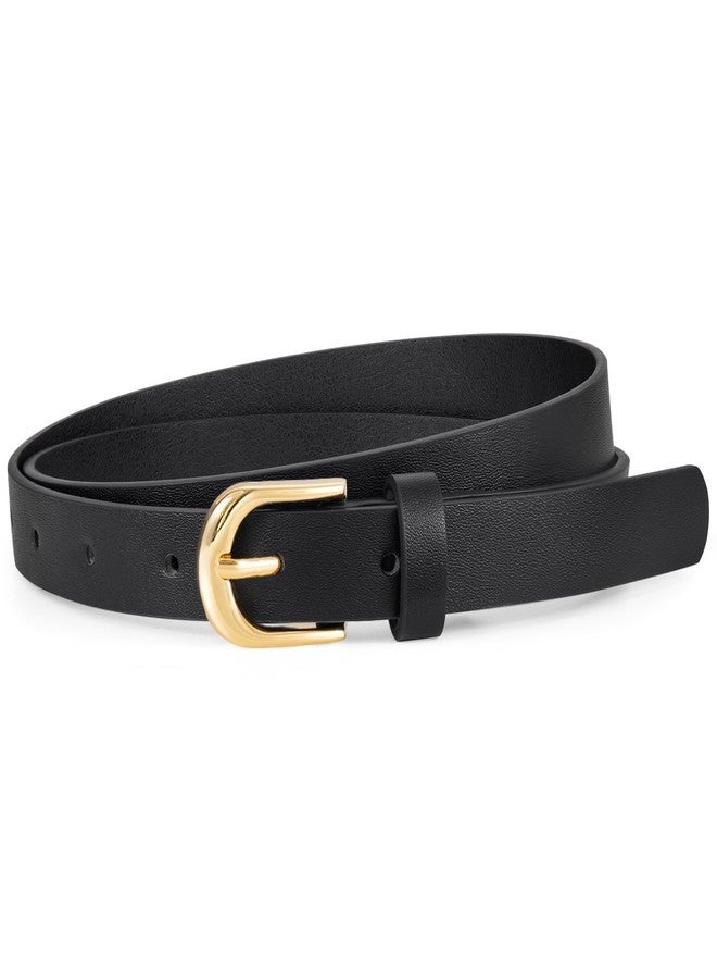 WHIPPY Women's Skinny Leather Belt for Jeans Dress Pants Fashion Ladies Thin Waist Belt with Gold Buckle, Black, S - Image 1