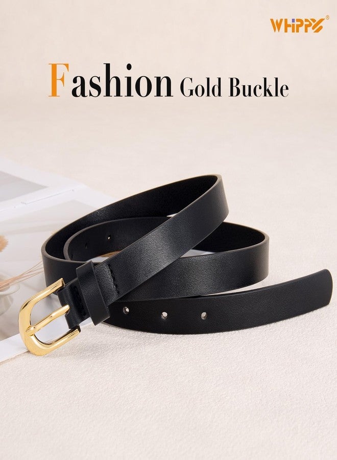 WHIPPY Women's Skinny Leather Belt for Jeans Dress Pants Fashion Ladies Thin Waist Belt with Gold Buckle, Black, S - Image 3