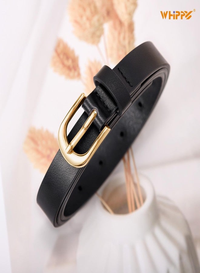 WHIPPY Women's Skinny Leather Belt for Jeans Dress Pants Fashion Ladies Thin Waist Belt with Gold Buckle, Black, S - Image 4