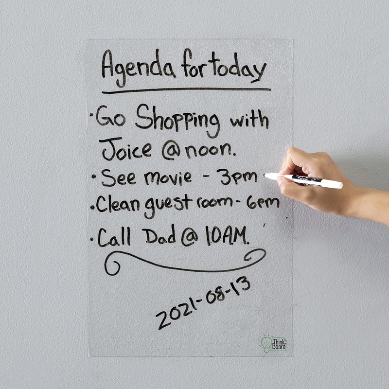 Think Board Think Board SelfAdhesive Whiteboard Wall Sticker Peel and Stick Dry Erase Board Wall Cling for Home and Office Removable Wall Decals Super Sticky StainProof Message Board 11x17 Clear 