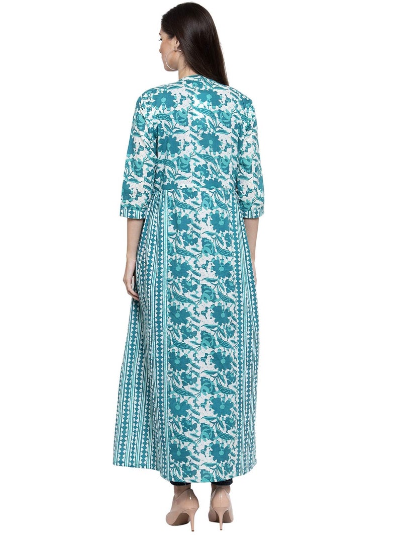 INDIBELLE Women Cotton Open Turquoise Abstract Print 2 Side Kali A-Line Shrug(Turquoise_Small) - Image 2
