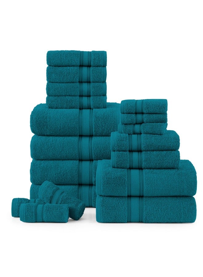 LANE LINEN Lane Linen 100% Cotton Luxury Bathroom Towel Set - 18 Pcs - Zero Twist, Quick Dry, Super Soft & Highly Absorbent - 6 Bath Towels, 6 Washcloths, 6 Hand Towels - Tumble Dry regains Fluffiness - Sea Port  - Image 1