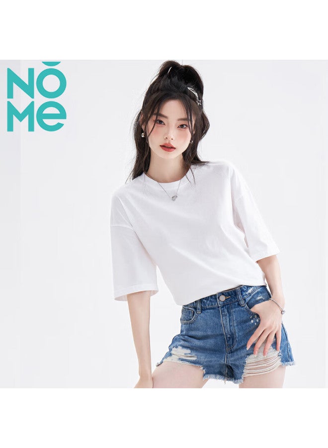 Nome Women's Short Sleeve New Loose Long Style T-shirt Covering Hips Basic Top White L - Image 1