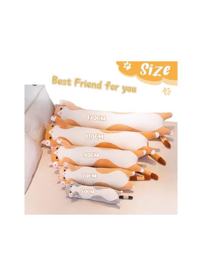 The Bros لعبة قطة ناعمة وسادة طويلة عملاقة XXL كاواي كبيرة لعبة محشوة لطيفة للنوم الجانبي (برتقالي، 50 سم) - Image 3