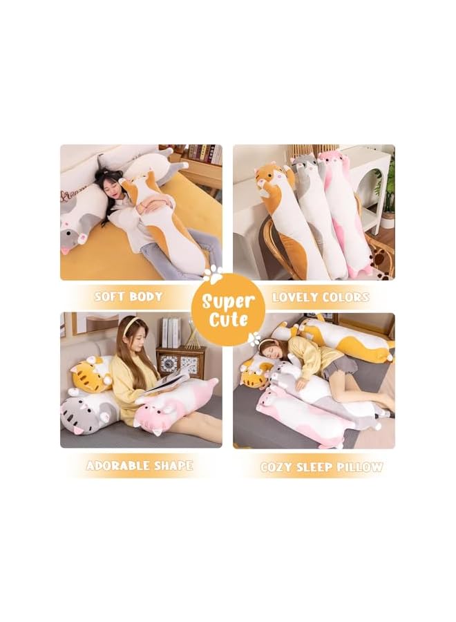 The Bros لعبة قطة ناعمة وسادة طويلة عملاقة XXL كاواي كبيرة لعبة محشوة لطيفة للنوم الجانبي (برتقالي، 50 سم) - Image 4