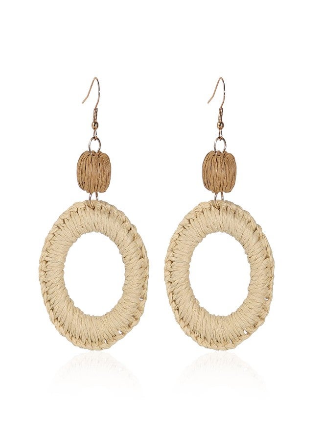 Pingyongchang Rattan Dangle Drop Earrings for Women Handmade Bohemia Lightweight Braid Straw Wicker Raffia Earrings Boho Summer Beach Jewelry Gifts-Beige - Image 1