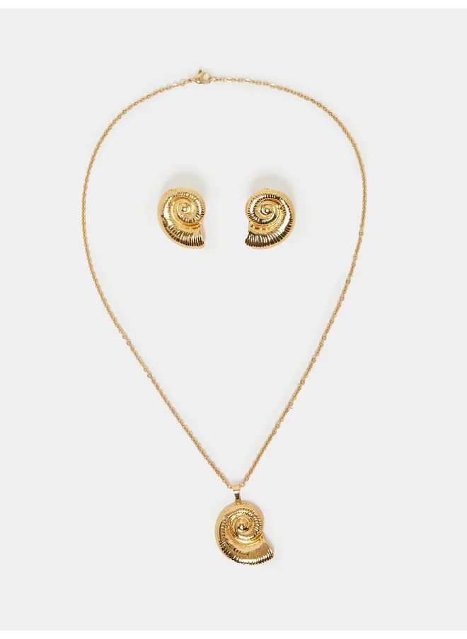 ستايلي Styli Shell Design Pendant Necklace and Stud Earrings Set