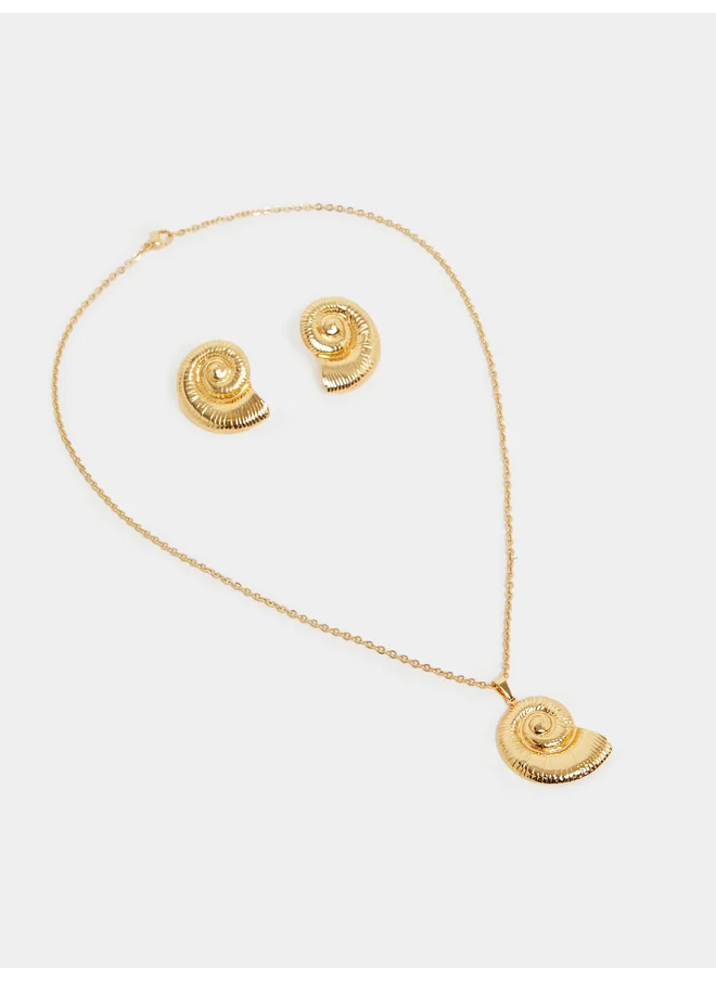 ستايلي Styli Shell Design Pendant Necklace and Stud Earrings Set