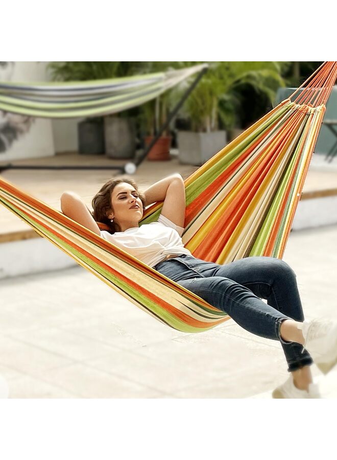 أرجوحة تخييم محمولة، أرجوحة قماشية متينة ومريحة للتعليق في الحديقة، مزودة بأحزمة تثبيت للأشجار، تتحمل وزنًا يصل إلى 200 كجم، مع حقيبة سفر للتخييم في الهواء الطلق، لون برتقالي - Image 5