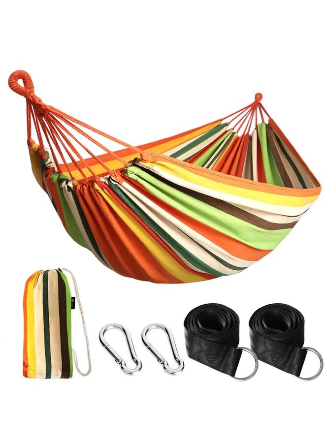 أرجوحة تخييم محمولة، أرجوحة قماشية متينة ومريحة للتعليق في الحديقة، مزودة بأحزمة تثبيت للأشجار، تتحمل وزنًا يصل إلى 200 كجم، مع حقيبة سفر للتخييم في الهواء الطلق، لون برتقالي - Image 1