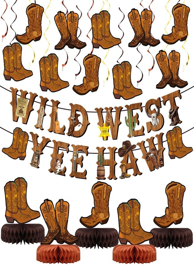 Oitnlaughter 50PCS Western Party Decorations Wild West Cowboy Banners Boot Hanging Swirls Rodeo Honeycomb Centerpieces Yee Haw Banner Boot Ceiling Streamers for Boys Birthday Western Baby Shower Party Decor - Image 1