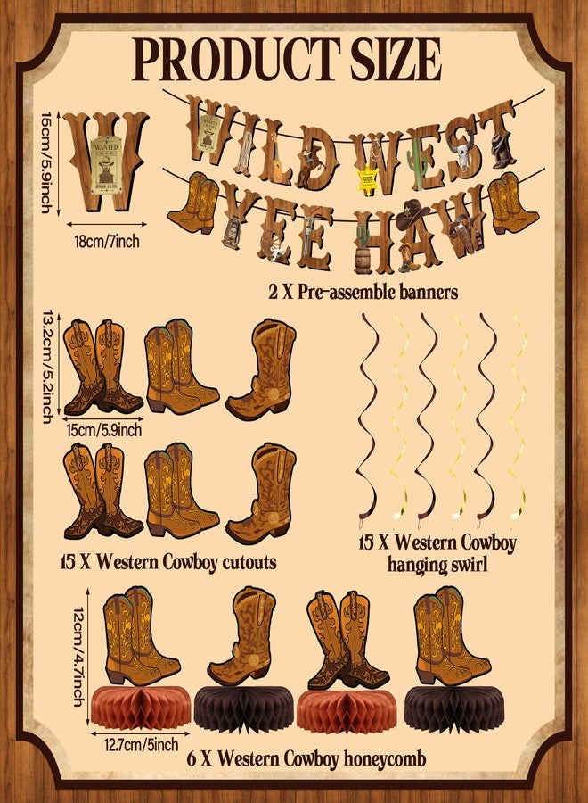 Oitnlaughter 50PCS Western Party Decorations Wild West Cowboy Banners Boot Hanging Swirls Rodeo Honeycomb Centerpieces Yee Haw Banner Boot Ceiling Streamers for Boys Birthday Western Baby Shower Party Decor - Image 2