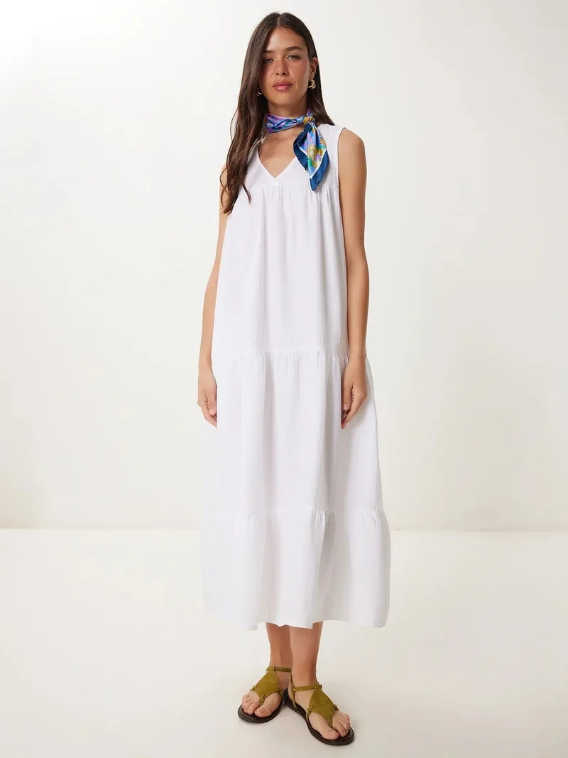 Happiness İstanbul ISTANBUL Frilly V-Neck Midi Dress
