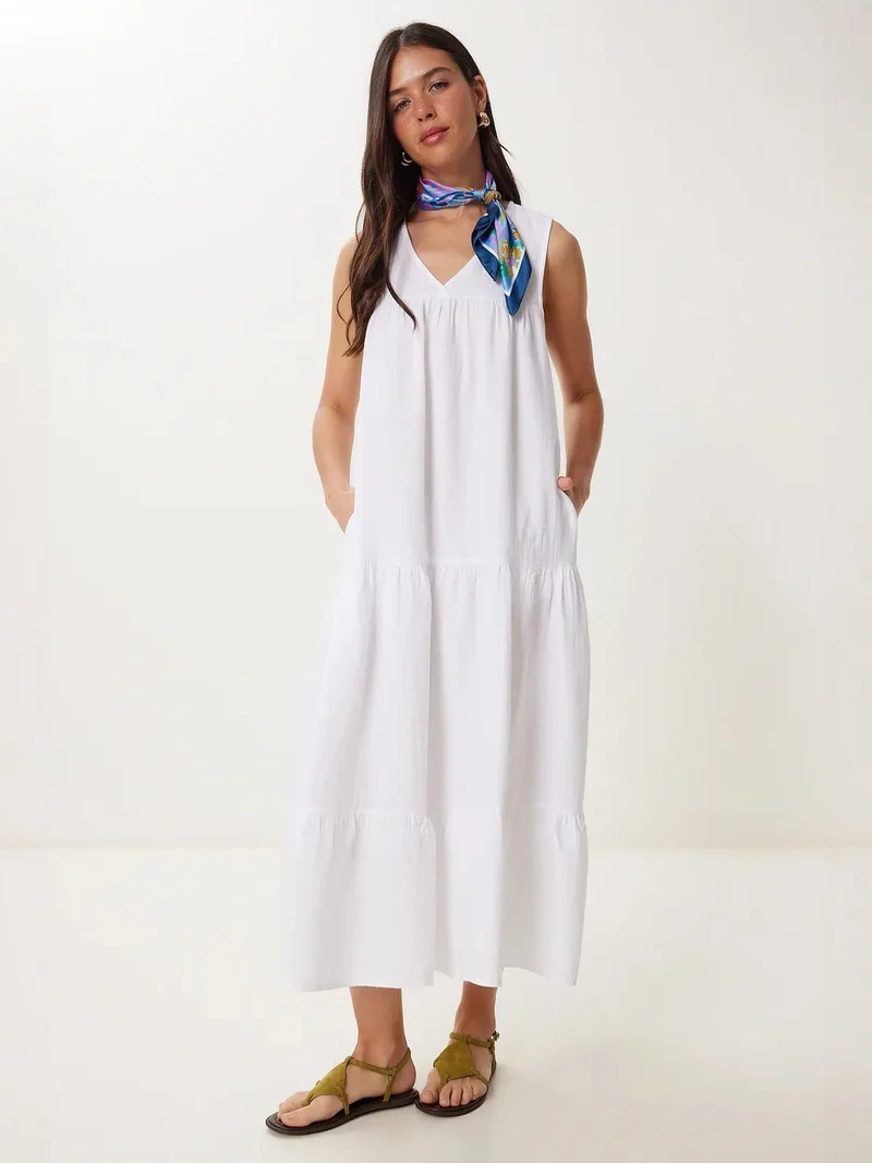 Happiness İstanbul ISTANBUL Frilly V-Neck Midi Dress