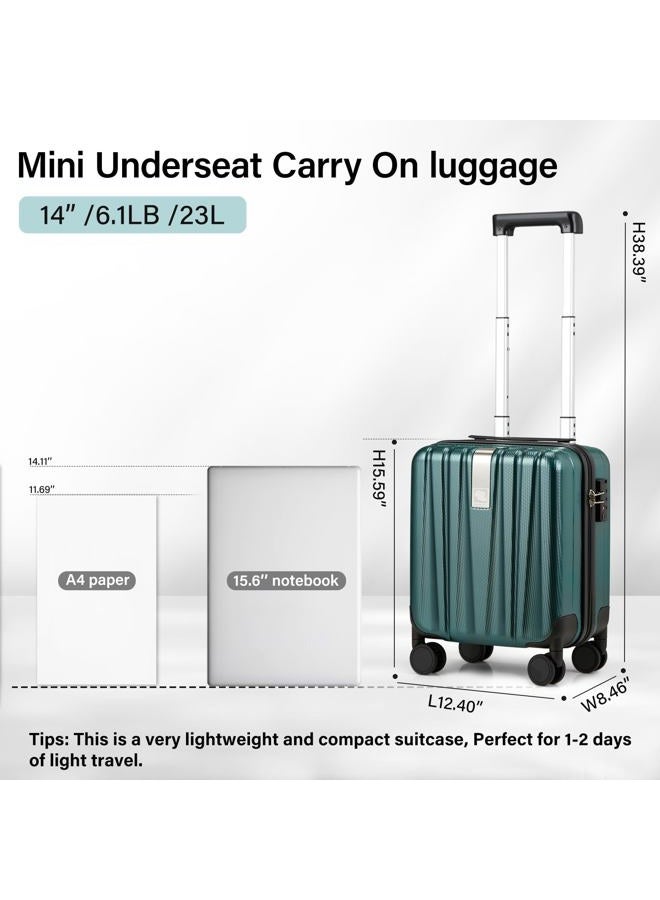Hanke 14 16 20 24 29 Inch Under Seat Rolling Hand Luggage Suitcase TSA Integrated Spinner Luggage Lightweight Polycarbonate with Wheels, Blackish Green, Underseat 14-Inch, Carry on Luggage Airline - Image 2