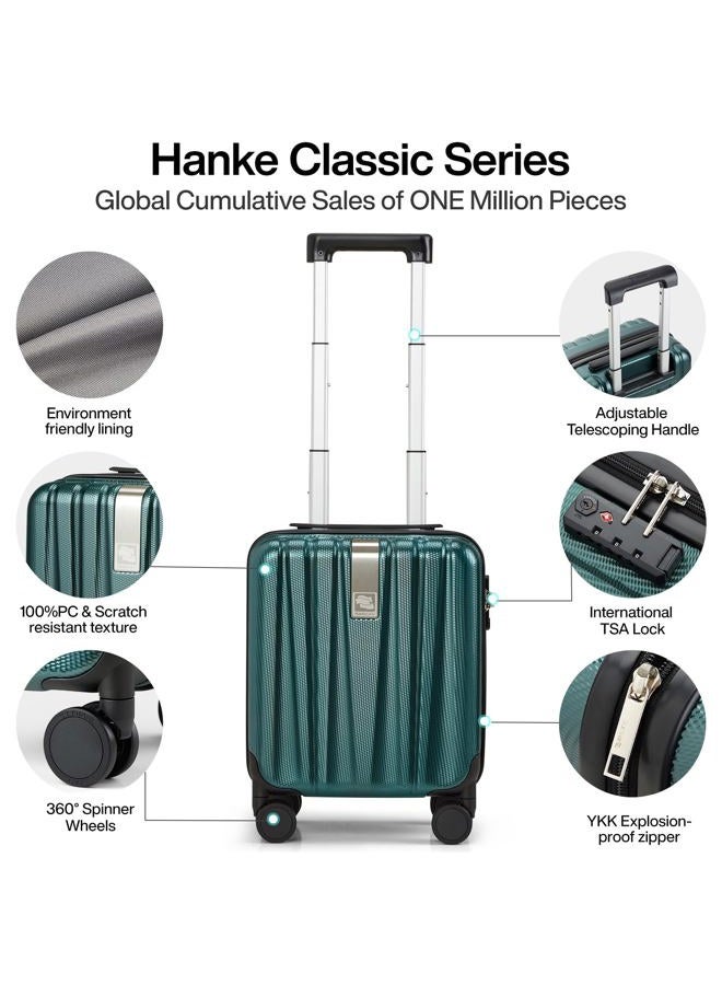 Hanke 14 16 20 24 29 Inch Under Seat Rolling Hand Luggage Suitcase TSA Integrated Spinner Luggage Lightweight Polycarbonate with Wheels, Blackish Green, Underseat 14-Inch, Carry on Luggage Airline - Image 3